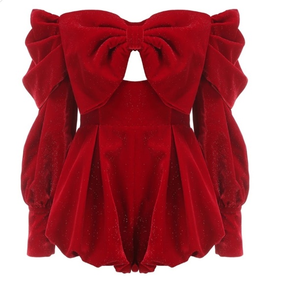 Nana Jacqueline Los Angeles Averi Red Velvet Sparkle Jumpsuit Romper EUC - Picture 11 of 11